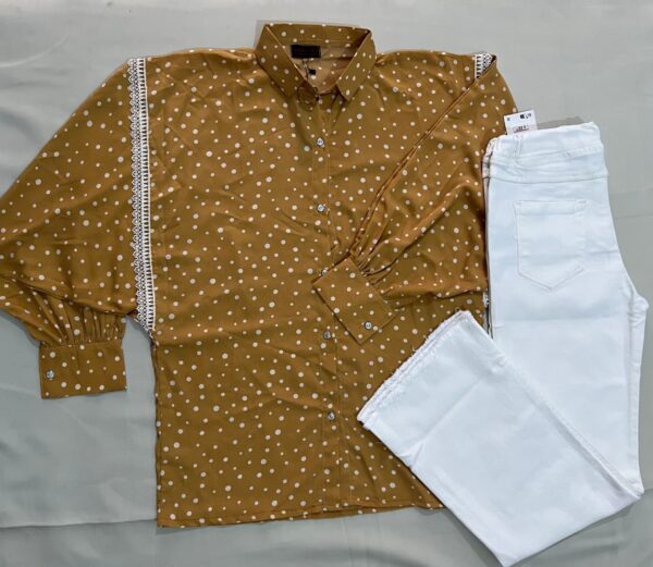 Women’s Baggy Floral Printed Shirt with White Denim Pant – 2 Piece Casual Wear